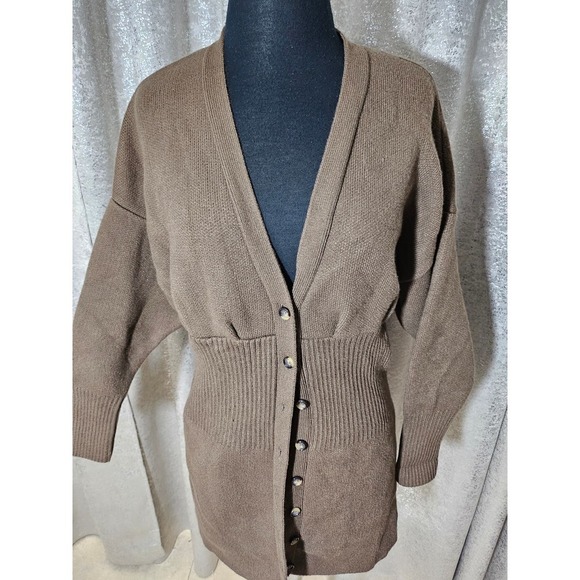 ZARA cardigan sweater knit dress stretchy brown sz S - Picture 3 of 10